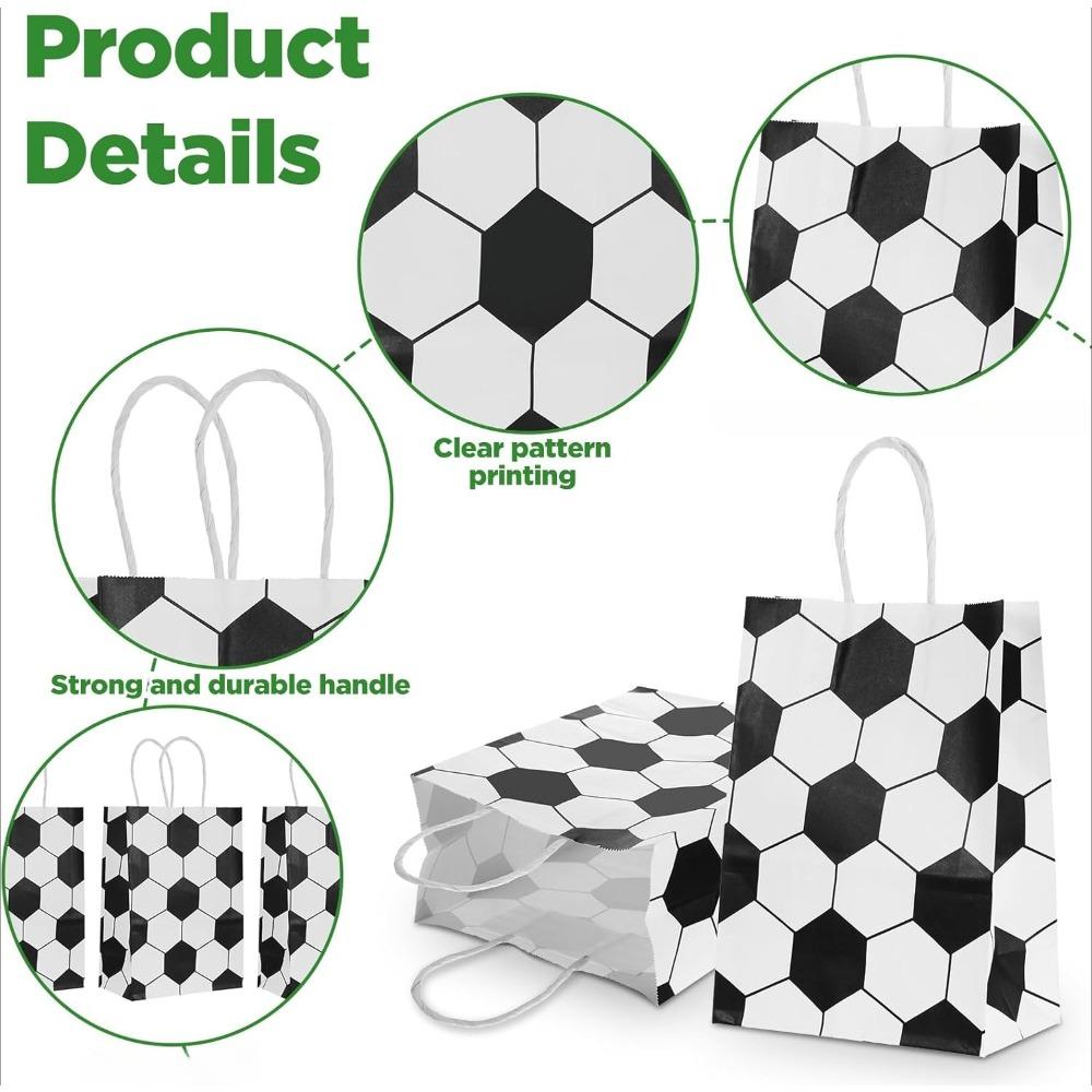 24pcs Soccer Party Favor Bags Paper Soccer Gift Bags Treat Bag with Handle Football Sports Themed Gift Snack Bag Soccer Theme Bags