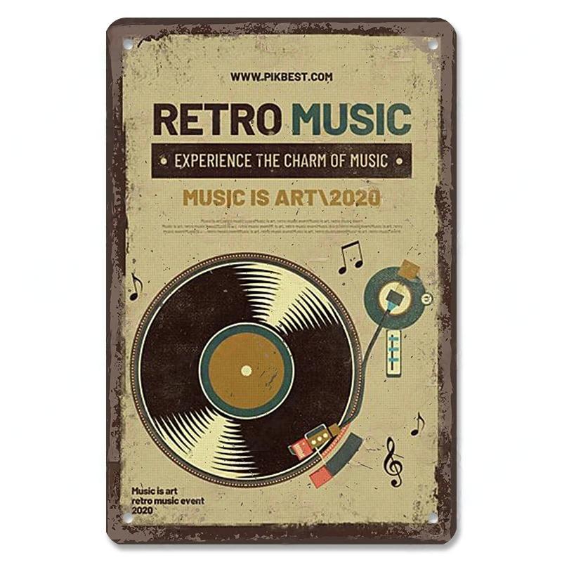Vintage Kovové Plechové Značky Retro Hudební Plakáty Vinylová Deska Gramofon Kovová Plaketa Nástěnná Dekorace pro Kavárnu Bar Klub