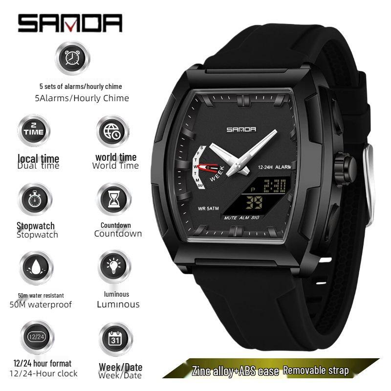 

Sanda Multifunction Waterproof Sports Watch with Alarm & Luminous Display чорний