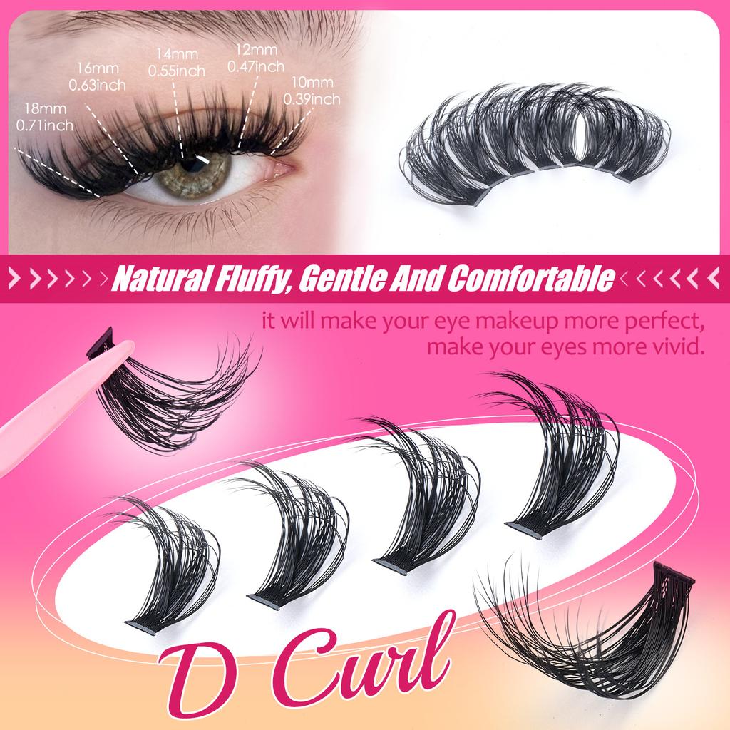 DIY Segmentierte Cluster-Wimpern D-Schwung Gemischtes Pack 300 Cluster Große Kapazität Natürliche Dichte Wimpern