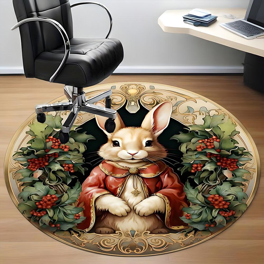 1pc Rabbit Ornament Office Round Rug, Carpet for Office, Gaming, Lightweight Round Floor Mat yy260208058