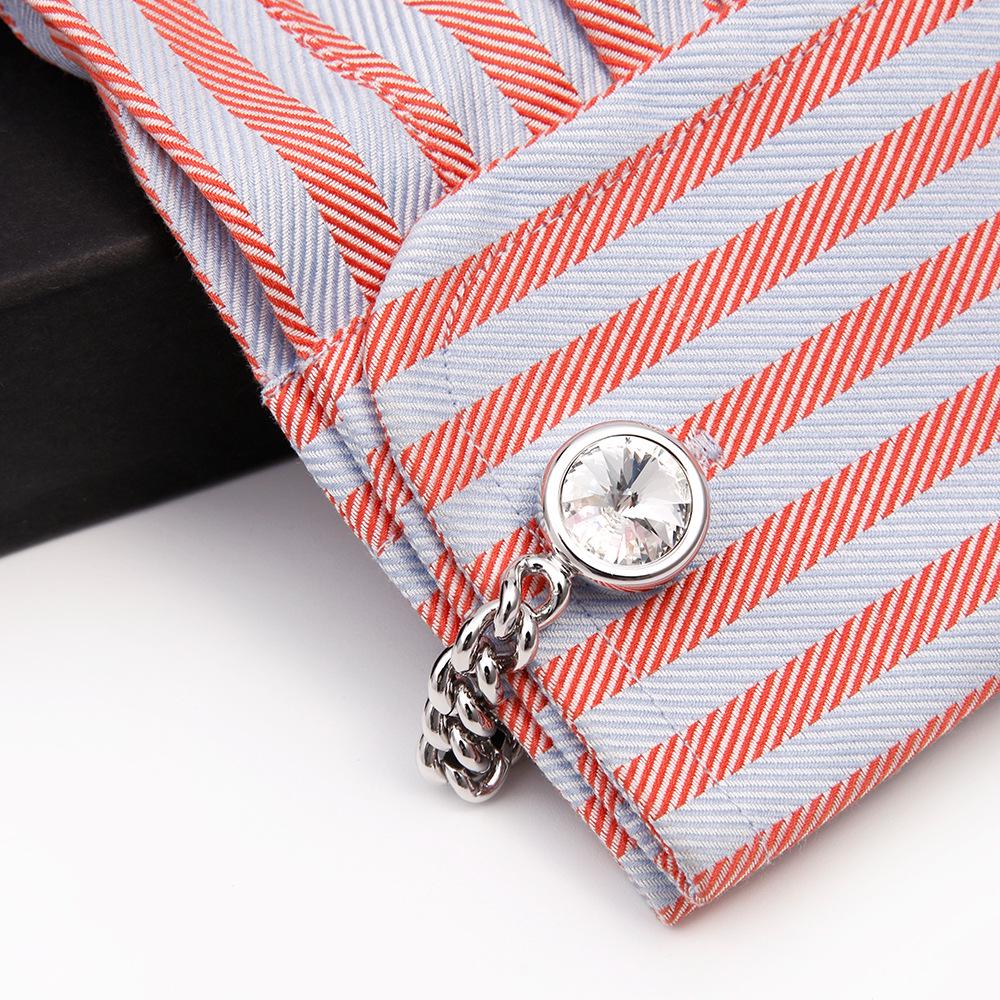 Men's Luxury Crystal Inlaid Gold and Silver Chain Cufflinks