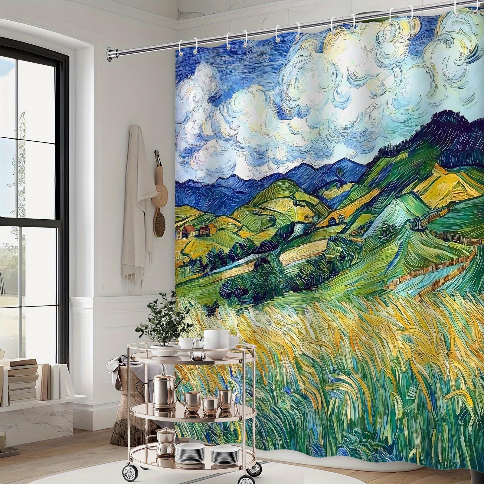 

Enhance Your Bathroom With This Waterproof Shower Curtain Featuring A Stunning Van Gogh Inspired Landscape For Artistic Vibes W60H190(CM)-1 Pcs
