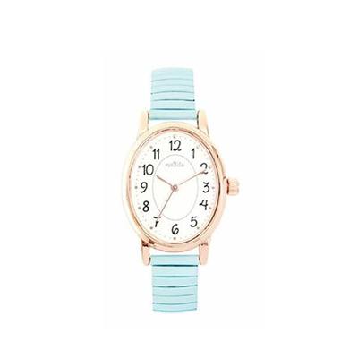 YM138 Women's Quartz Watch, Oval Case, Arabic Numerals, Stainless Steel Bellows Strap, Blue, Compact 26x32mm Design