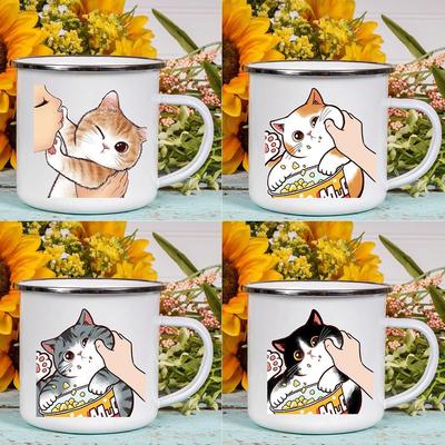 Cartoon Katze Druck Emaille Kaffee Tee Tassen Niedlichen Tier Frühstück Dessert Milch Wasser Tassen Liebe Katze Hause Drink Beste freund Geschenke