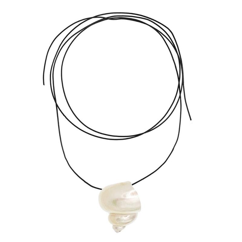 Natural Shell PU Leather Cord Necklace Adjustable 120cm Neckchain Coastal Inspired Clavicle Chain Jewelry Gift