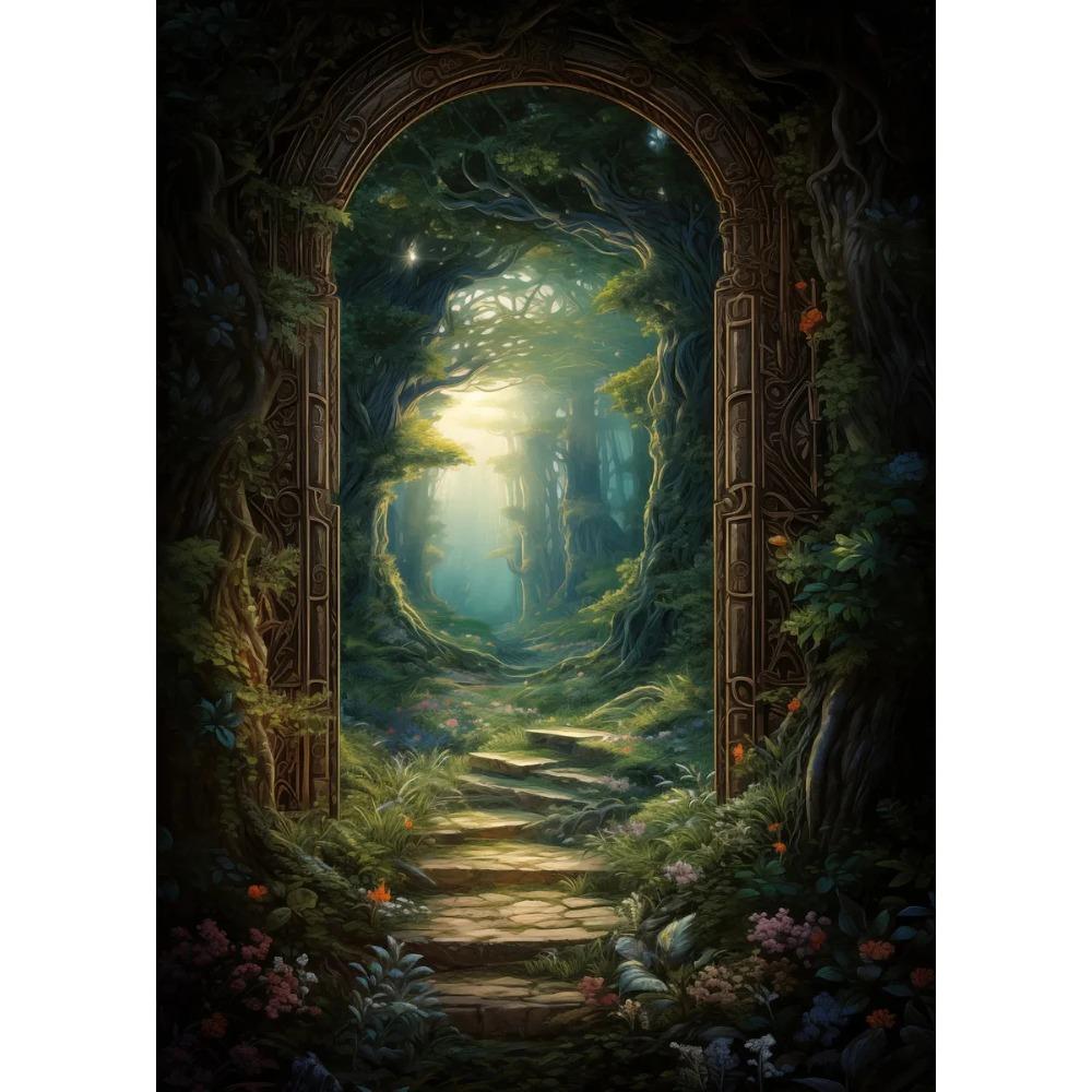 Mysterieuze Betoverde Bos Poster Zonovergoten Elfenbos Pad Sprookjes Prints Canvas Schilderij Muurfoto Huis Woonkamer Decor