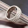 Titanium Steel Women Men 3 Rows Shiny Rhinestone Finger Ring Wedding Jewelry Gift
