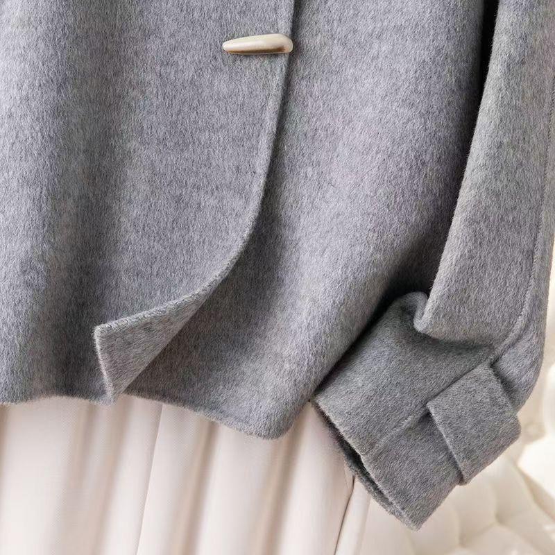2025 Korean Fashion Woolen Double-Sided Winter Coat with Horn Button for Petite Women