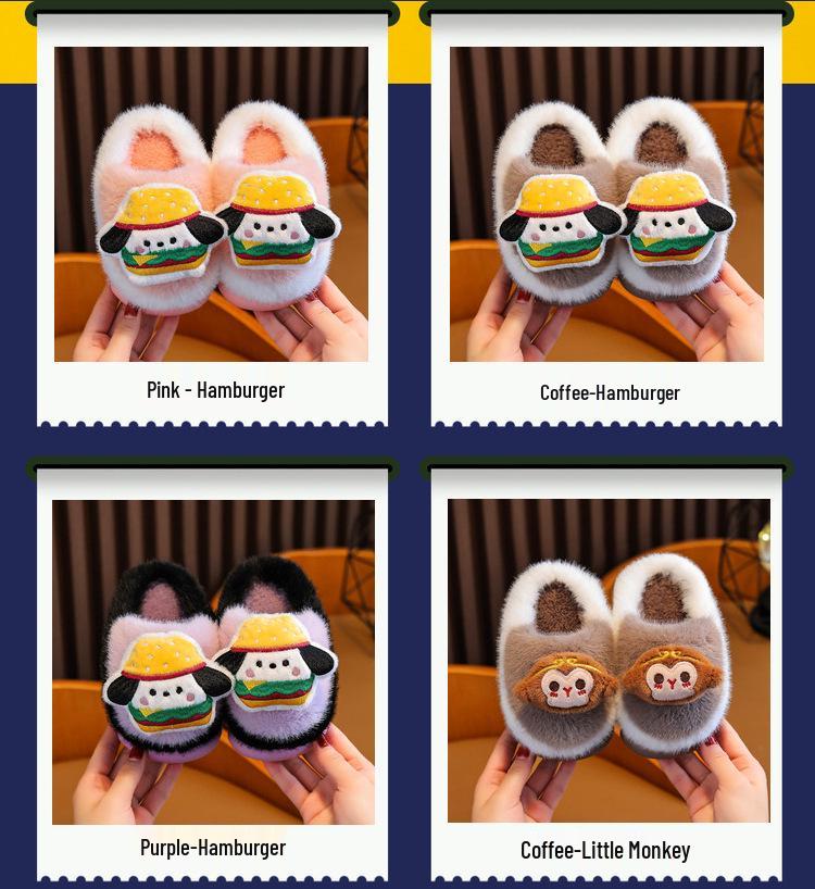Children's Furry Cotton Slippers - Boys & Girls Half-Covered Warm Shoes for Autumn/Winter 2025