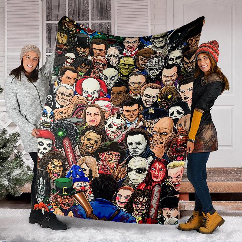 Halloween horror Theme Printed Blanket - Perfect for Couch, Bed, Travel & Outdoor Use | Machine Washable, Cozy & Durable.