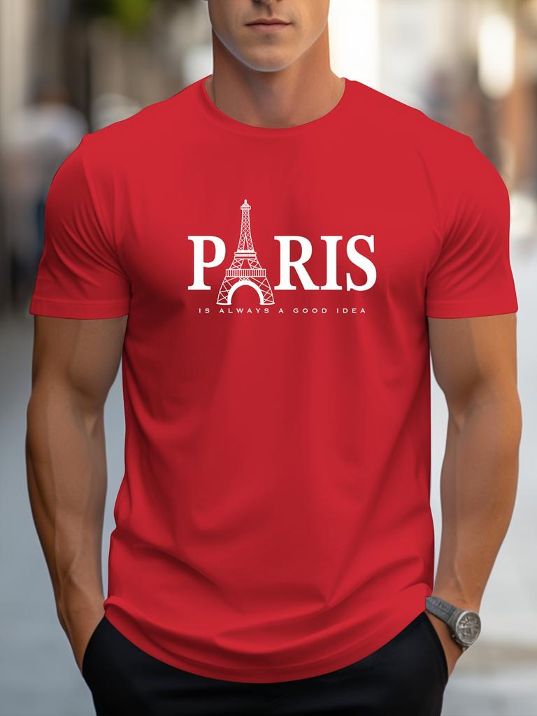 Tricou pentru bărbați de vară, mânecă scurtă, imprimeu cu model Paris, ocazional, cu gâtul O, pulover supradimensionat, îmbrăcăminte de stradă, îmbrăcăminte pentru bărbați, tricouri