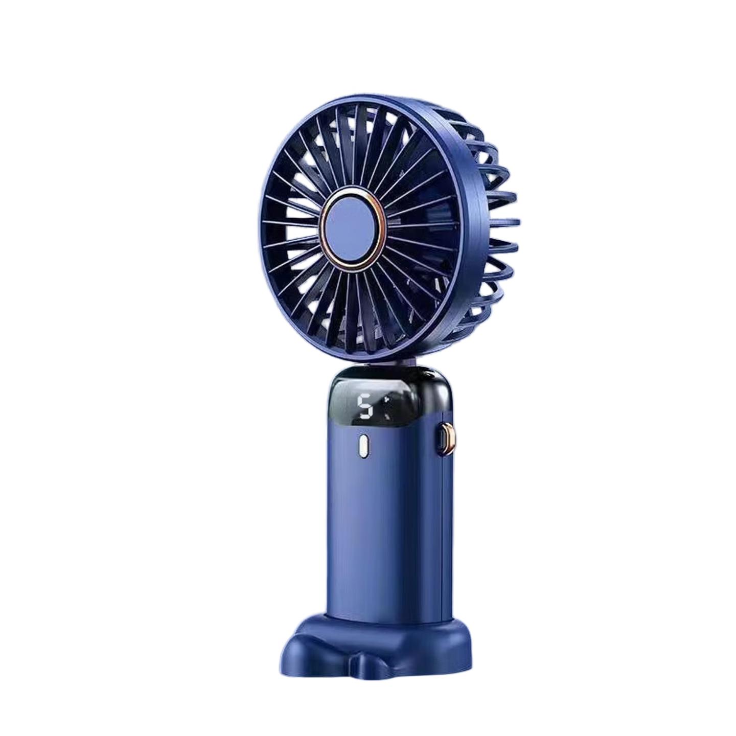 

HBOALG Handheld Mini Fan, Portable Foldable Stand, USB Fan with Multi-Function Digital Display, Long Standby, Rechargeable Personal Mini Fan, Blue темно-синього кольору