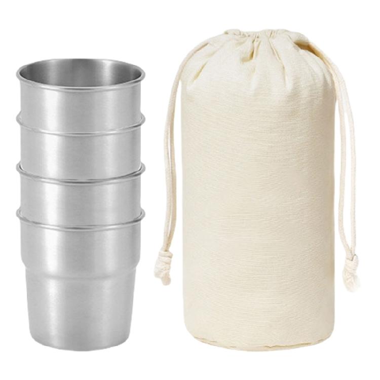 4pcs Stainless Steels Drinking Cup 300ml Teas Coffee Milk Beer Mug Portable Stackable Camping Cup Camping Accessories серебряный