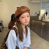 Girl Pu Leather Beret French Artist Warm Wool Winter Beanie Hat Retro Vintage Plain Beret Solid Color Elegant Ladies Winter Hat