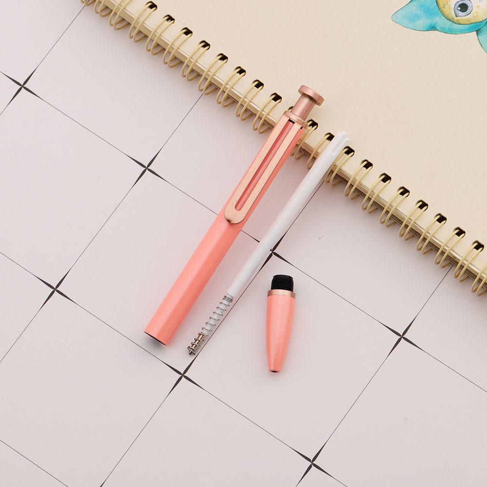 Cute Pink Press Rotate Ballpoint Pen Papetărie din metal Kawaii de lux Rechizite de birou pentru școală 5 bucăți