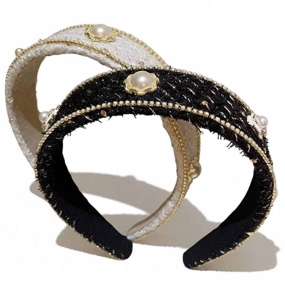Camellia Pearl Flower Check Classic Tweed Hair Band