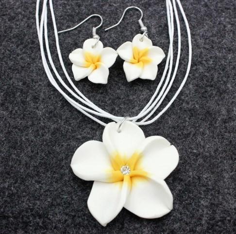 

1Set Hawaiian Plumeria Necklace Dangle Earrings Handmade Soft Polymer Statement Ear Rings Jewelry 2026 Flower Earring for Women