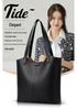 Women's Soft Leather Tote Bag - Stylish Simple Solid Color, Large Capacity, Single Shoulder for Work and Commute.