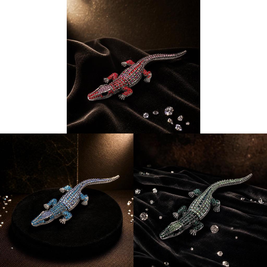 Crocodile Brooch Pin With Water Diamond Decoration For Men And Women
