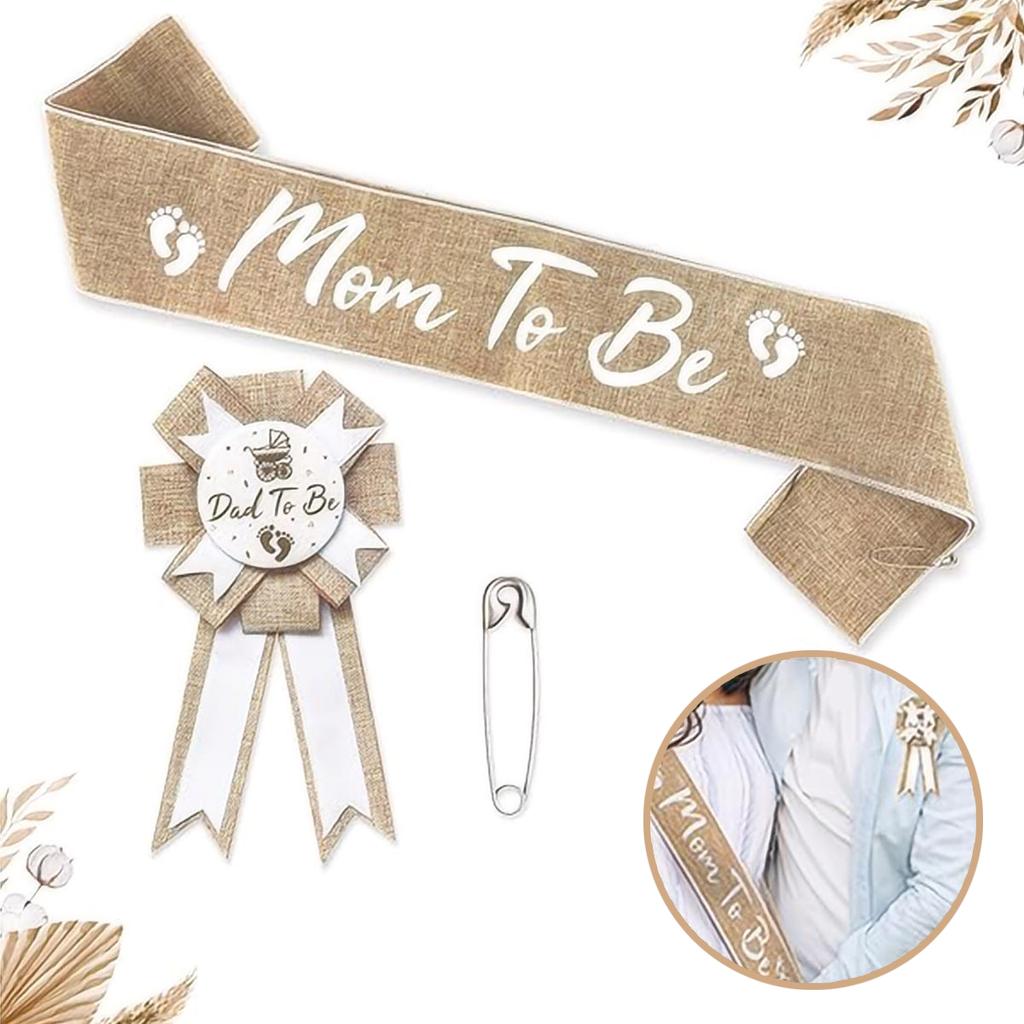 Welcome baby party tin chest flower shoulder strap silk satin set mom dad to be linen strap for baby shower