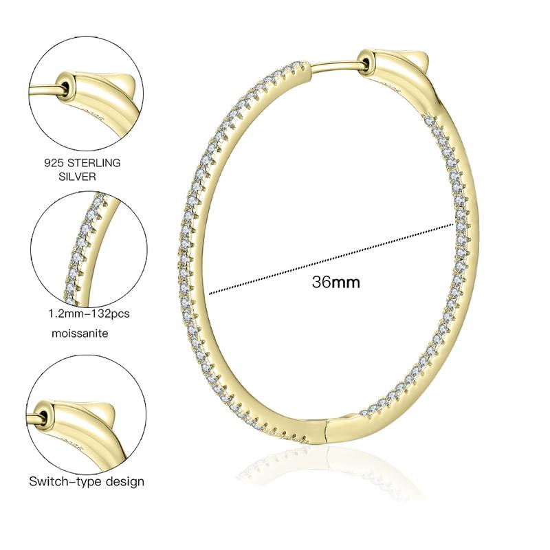 925 Sterling Silver Moissanite Big Hoop Earrings Men's and Women's Couple Models Fashion Trend Design Sense High-End Jewelry