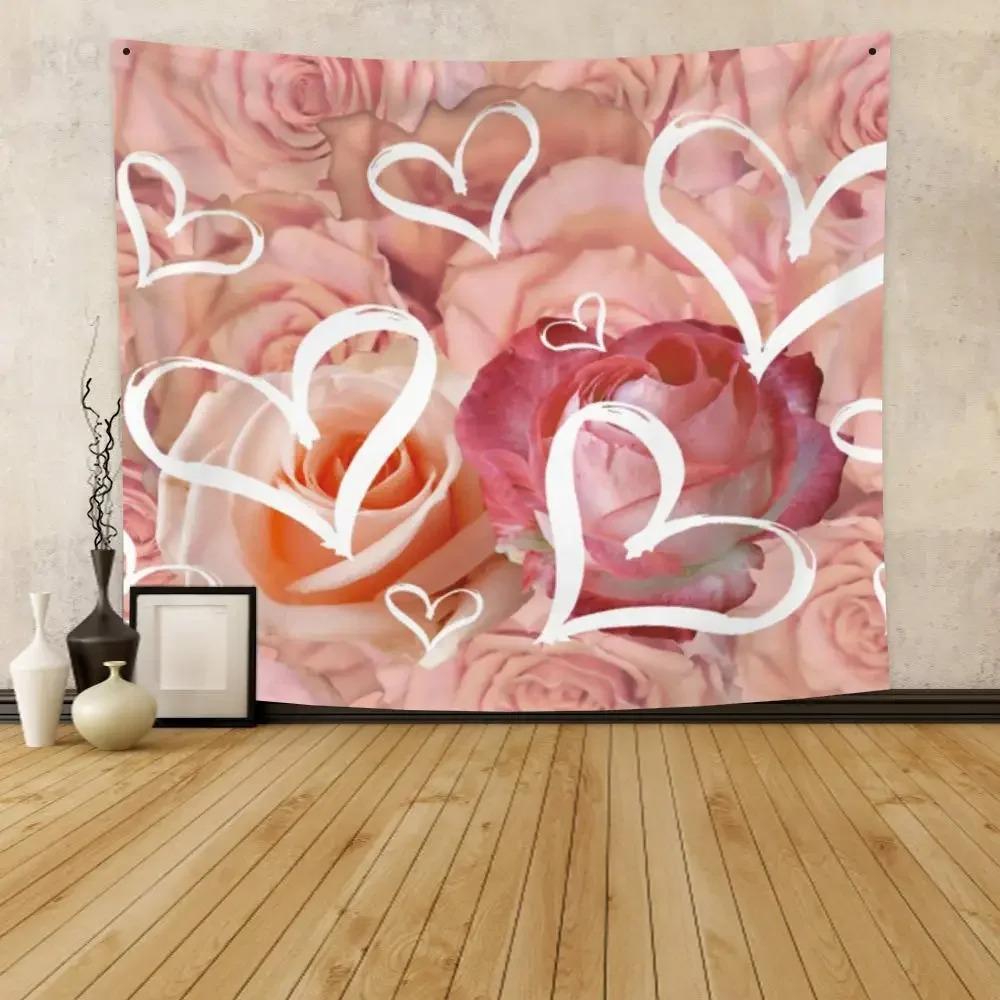 Colorful Watercolor Heart Pattern Tapestry Office Living Room Decoration Home Wall Tapestry
