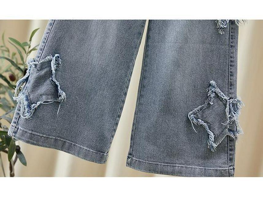 2025 Spring/Autumn Toddler Girls' Wide-Leg Loose Jeans with Frayed Hem, Korean Style