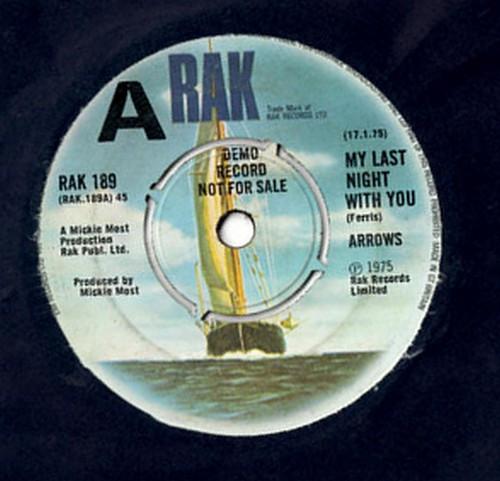 

7inch Record ARROWS - My Last Night With You RAK189PROMO RAK 1975 UK Rock Used