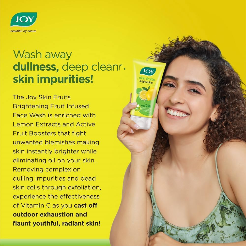 JOY Skin Fruits Lemon Brightening Face Wash 150ml X 2 Pack | Vitamin C for Glowing, Oil-Free Skin