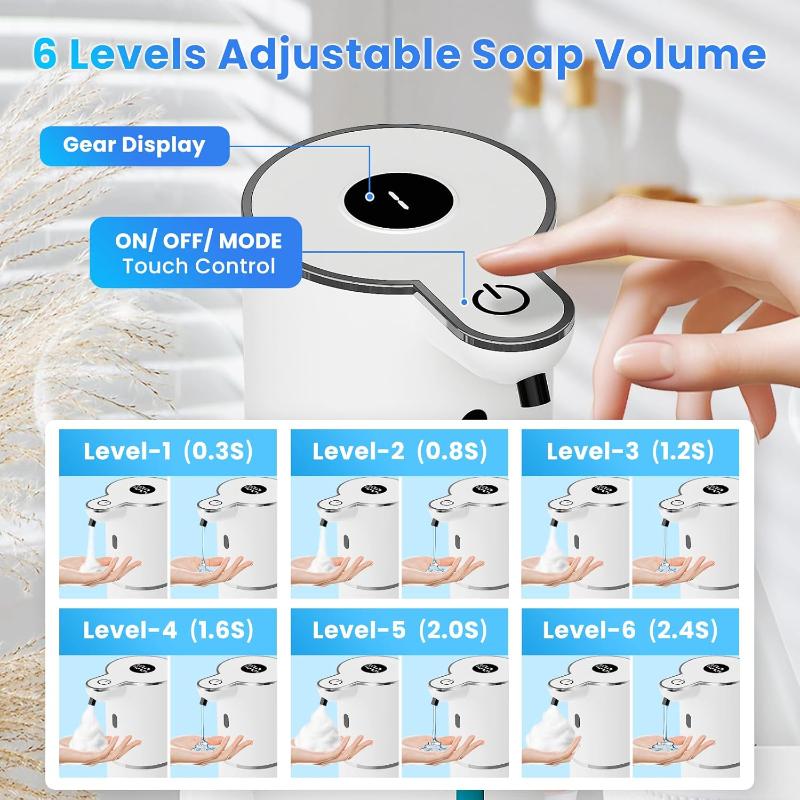 Automatic Soap Dispenser, Non-contact Liquid and Foam Soap Dispenser, USB Rechargeable, 6-level Adjustable Volume Control, 12.8oz/380m