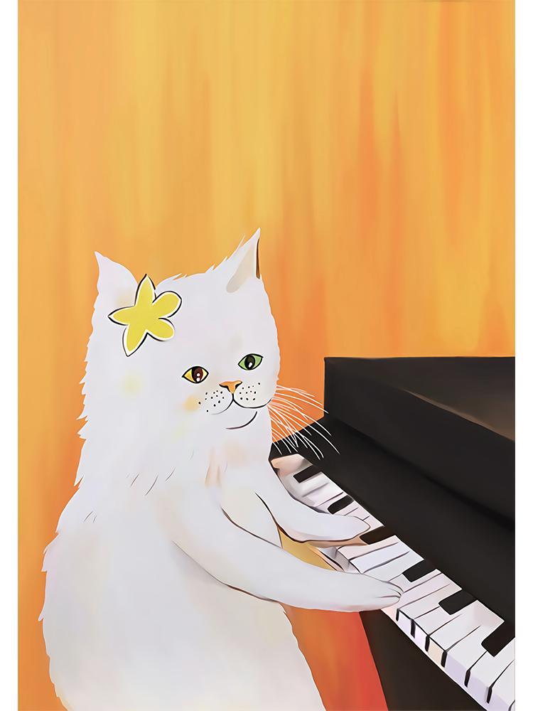 Cat Playing Piano Keyboard Cat Moon Cat With Musical Instrument