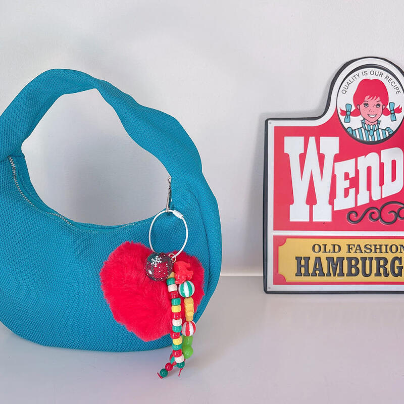 Christmas Red Heart Pom Pom Keychain