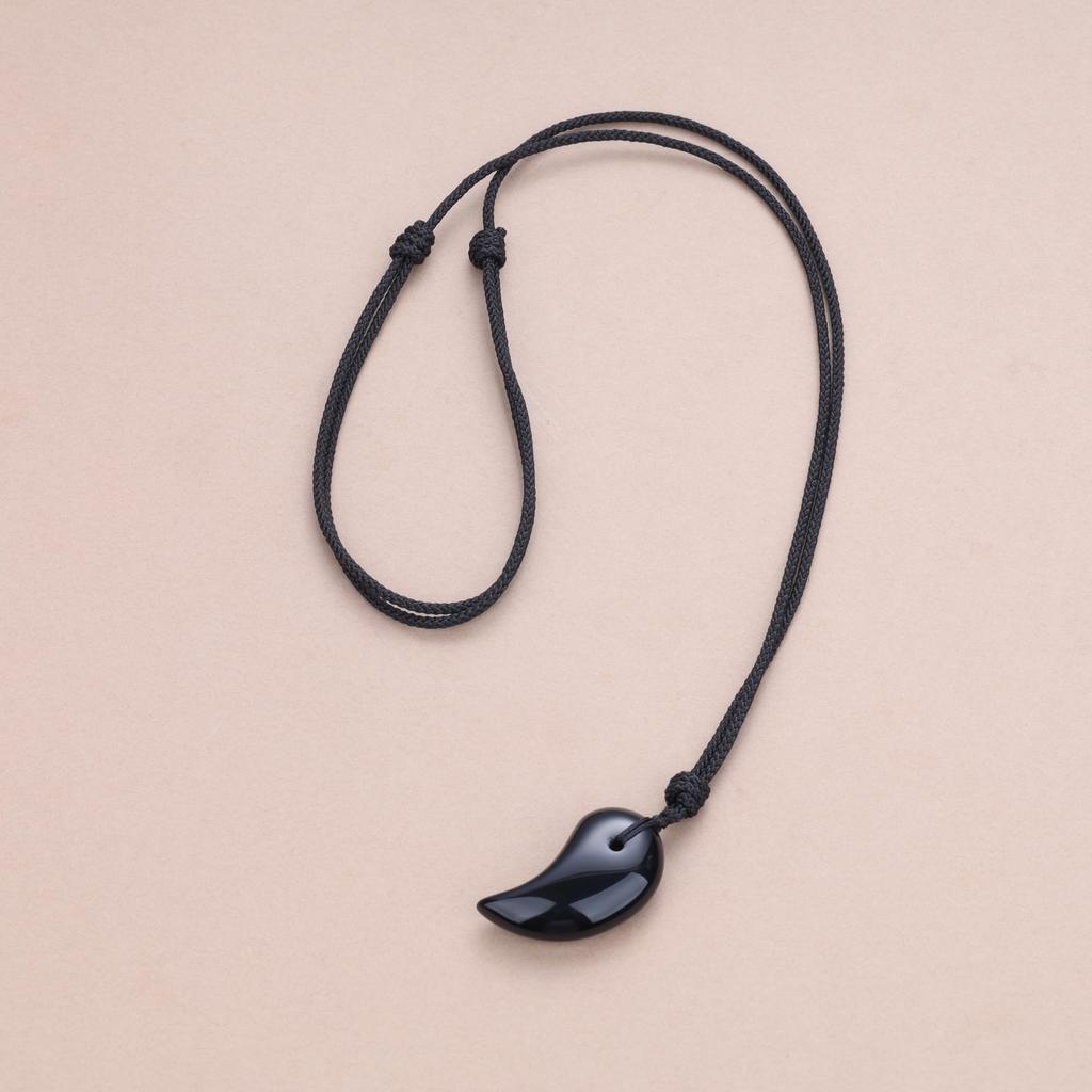 Koai Obsidian Amulet Magatama Adjustable for Men and Women Necklace, Length,