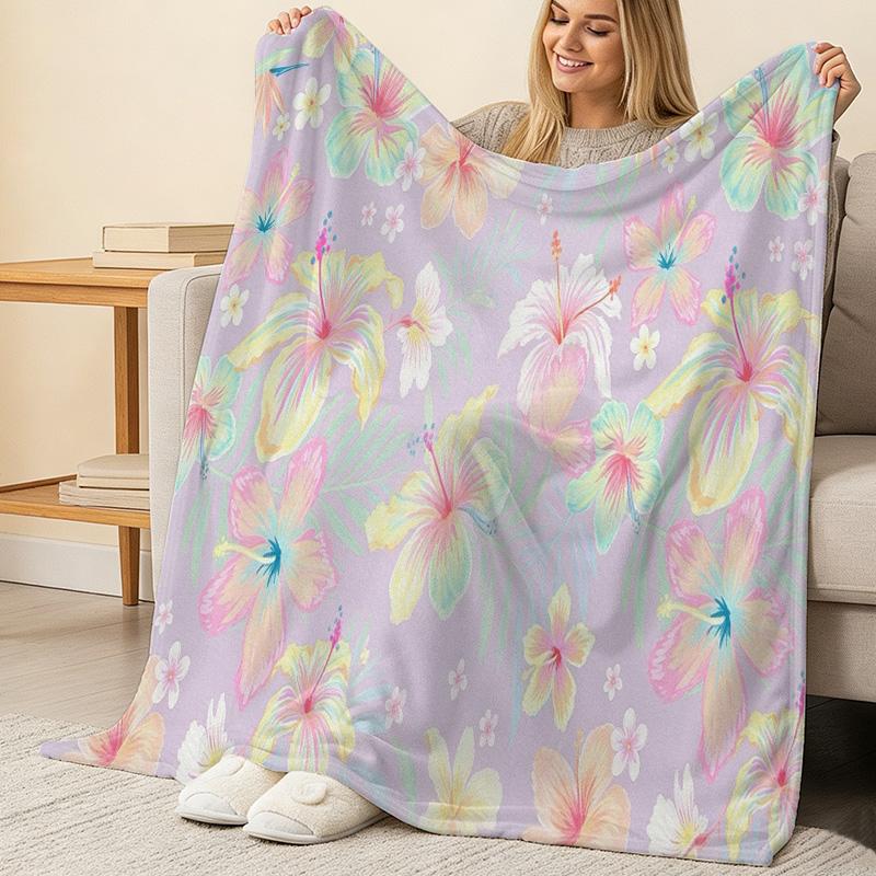 Soft Floral Fleece Blanket Breathable Cozy Lightweight All-Season Throw, Perfect for Home, Office, Halloween & Christmas