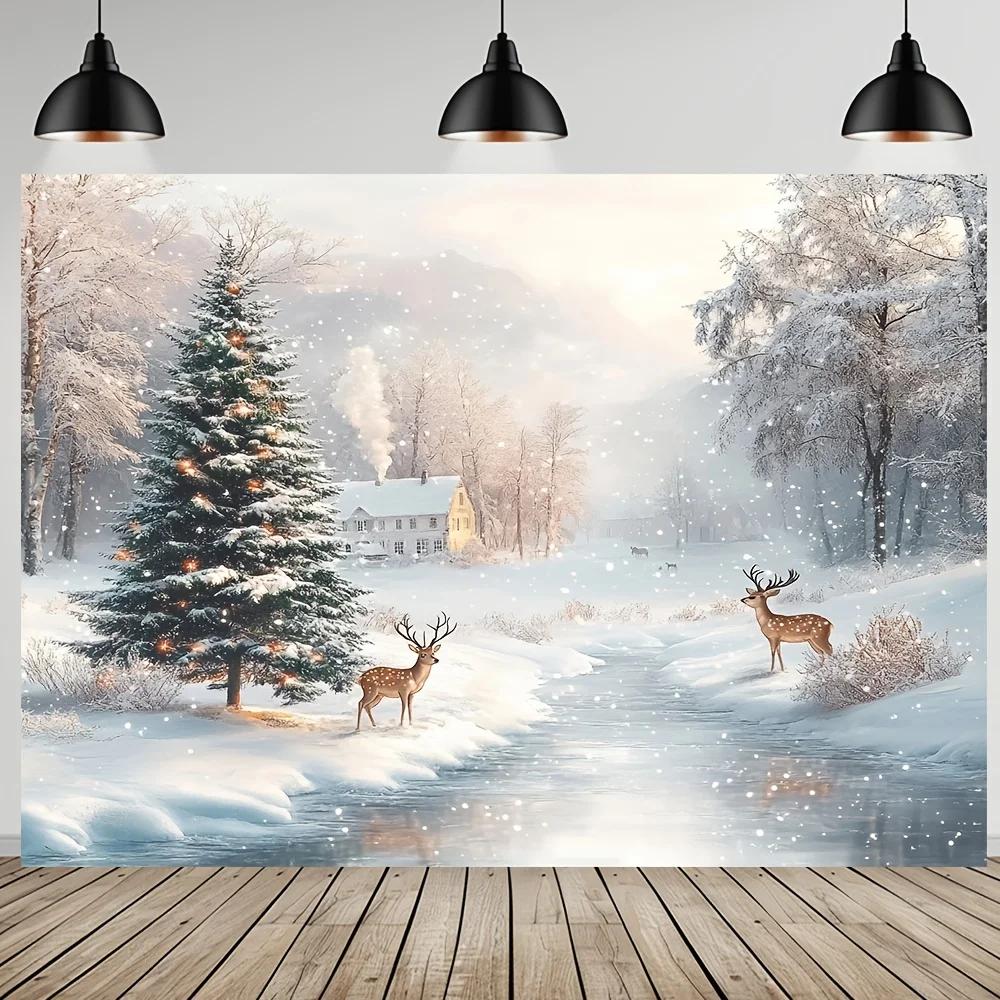 1 pack Christmas-themed background fabric featuring a scene of pine trees and elk made of durable polyester.ZL