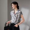 SOFSIL Women's 100% Silk Printed Short Sleeve Lapel Shirt