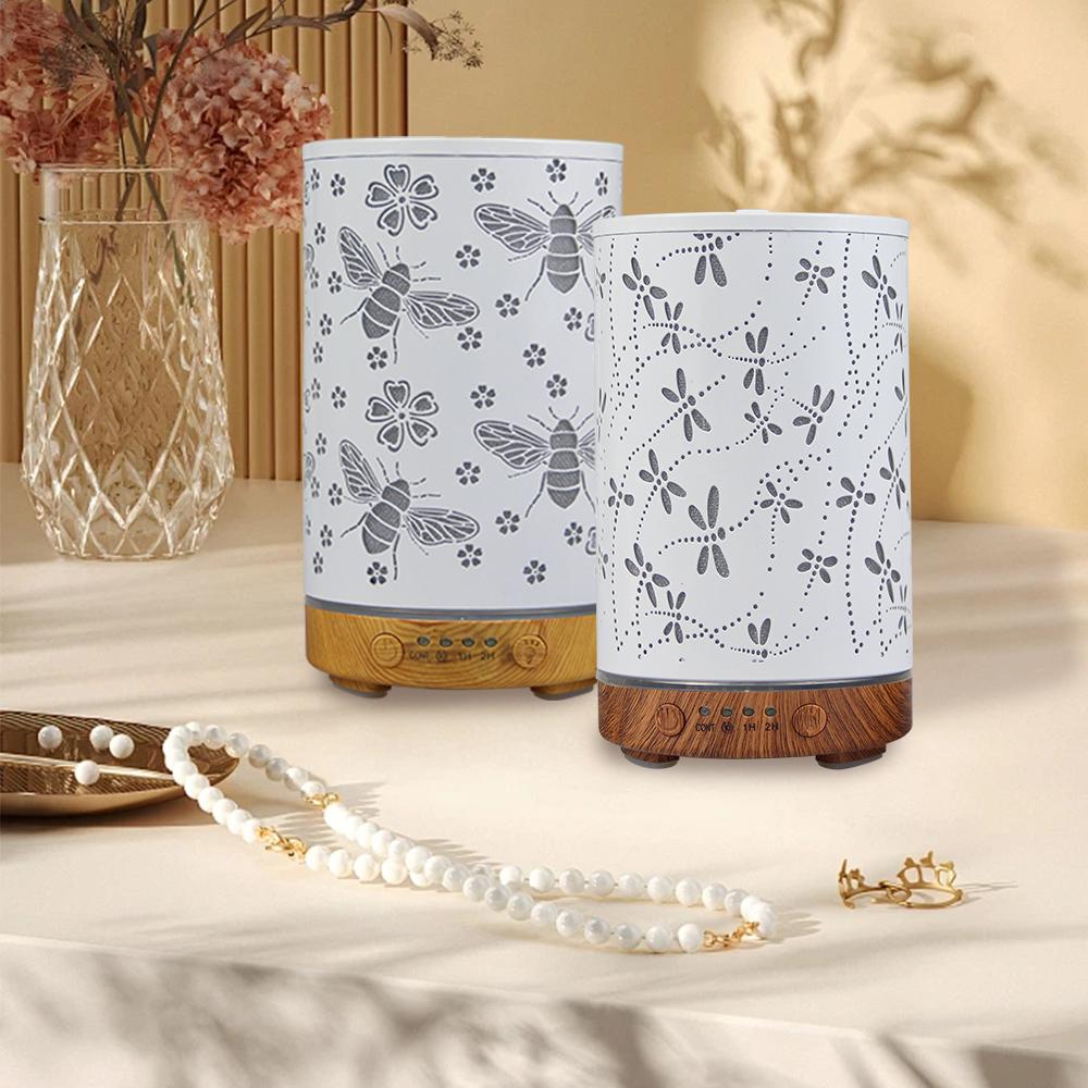 Timing Function Essential Oil Diffuser 100ml Scent Diffuser Hollow Dragonfly Bee Ultrasonic Air Humidifier Iron Aroma Diffuser