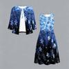 Oversized Female Two Piece Set Floral Sling Dress With Hollow Out Knit Outer Coat
