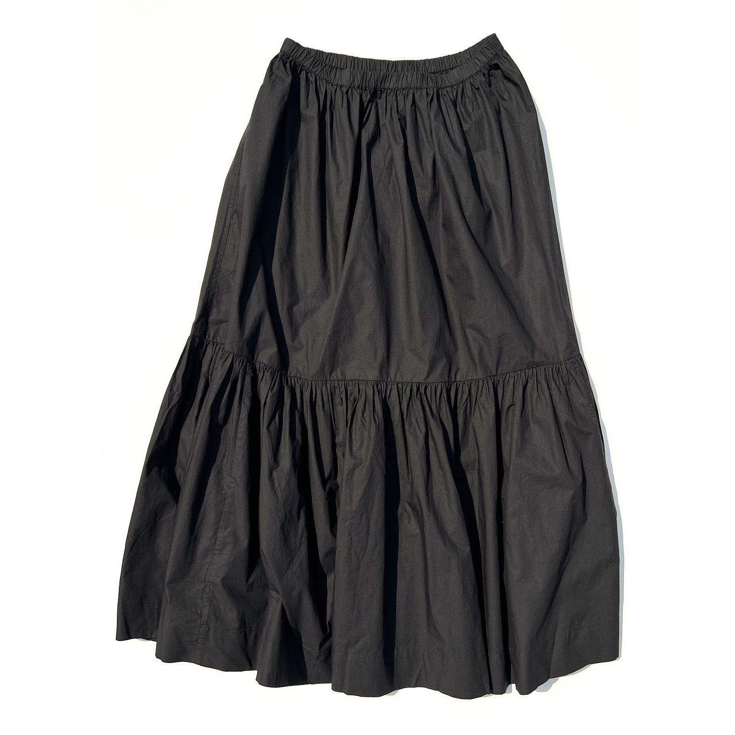 

Summer Solid Color Cotton Tiered Midi Skirt with Ruched Elastic Waist Extra Large чёрный
