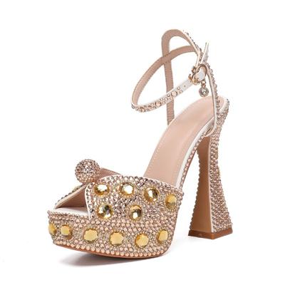 Sandali Gladiatore Donna Peep Toe con Strass e Paillettes Stile 14CM Estate Eleganti Tacchi Alti Cristallo Scarpe da Sposa Banchetto Sposa