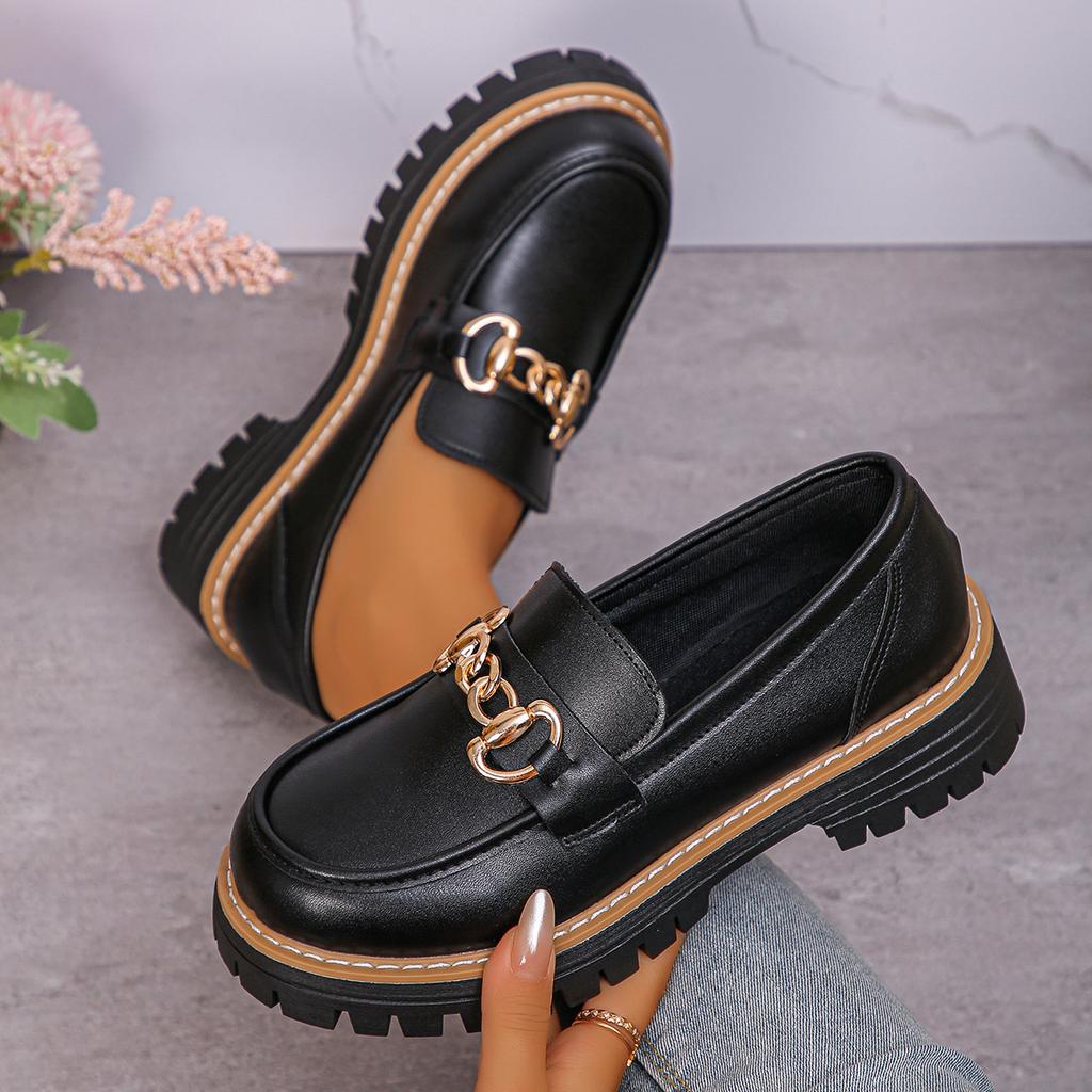 Fashion New autumn loafers for women, large-sized, casual and comfortable, British-style women's shoes with thick heels and thick soles