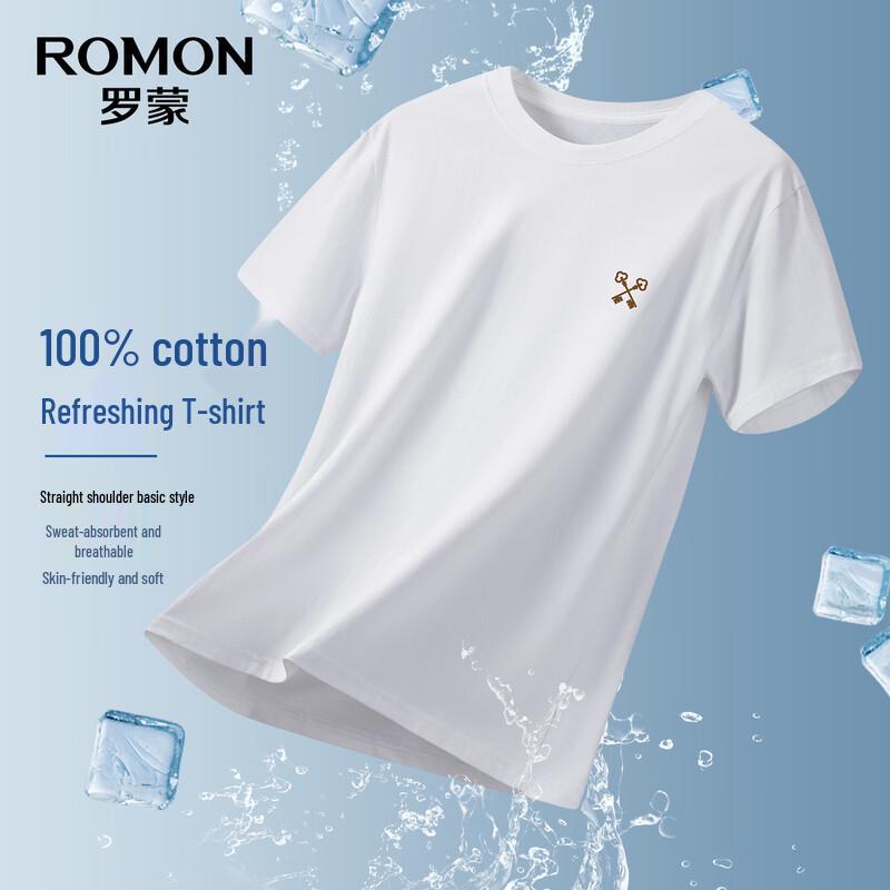 ROMON Men's Pure Cotton Easy-Care Round Neck T-shirt TH2604