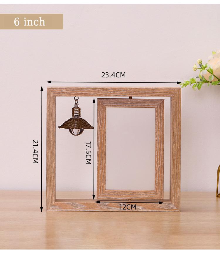 

HeMu Creative double-sided rotating wooden photo frames posing for personalized couples gifts commemorative wooden photo frames
