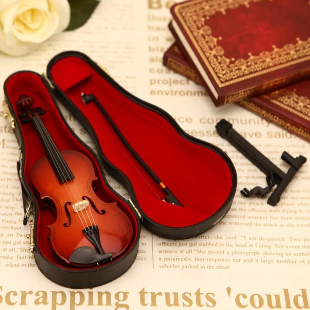Mahogany Mini Musical Instruments Wooden Miniature Violin Instrument Case Violin Model  Collection