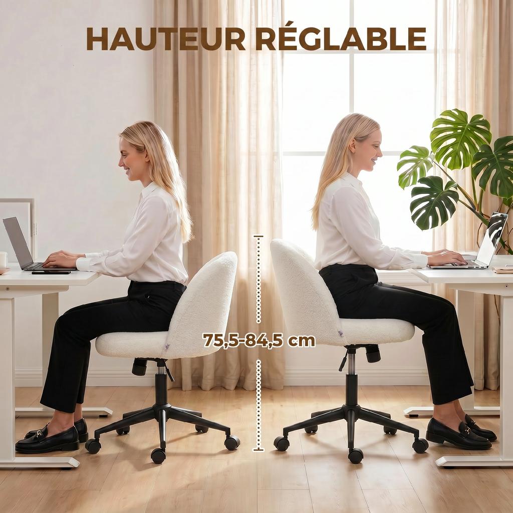 Ergonomic Office Chair, Height Adjustable, Casters, Cream