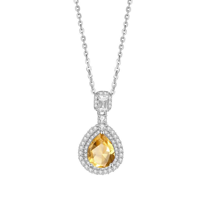 S925 Sterling Silver Necklace Women's Natural Stone Water Drop Pendant Crystal Stone Clavicle Chain Dress Accessories