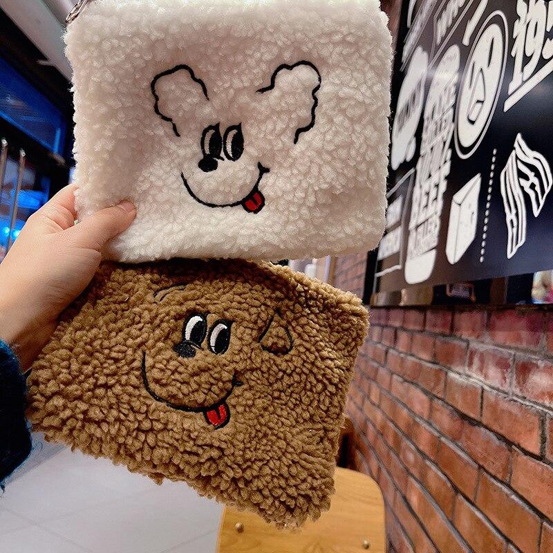 Yumuşak Peluş Kozmetik Çantaları Quare Kahverengi Ayı Köpek Makyaj Çantası Tuvalet Ruj Organizatör