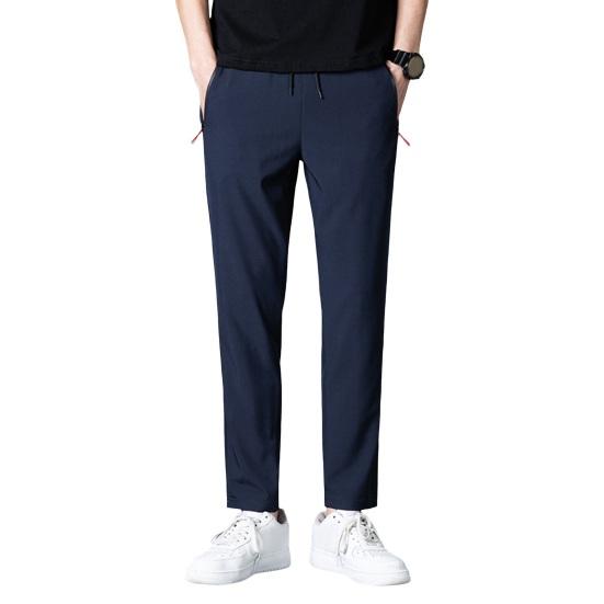 Herren Anzughose, locker, dehnbar, gerader Kordelzug, elastische Taille, weich, atmungsaktiv, einfarbig, fürs Fitnessstudio, Training, Jogging, Jogginghose, neunte Hose