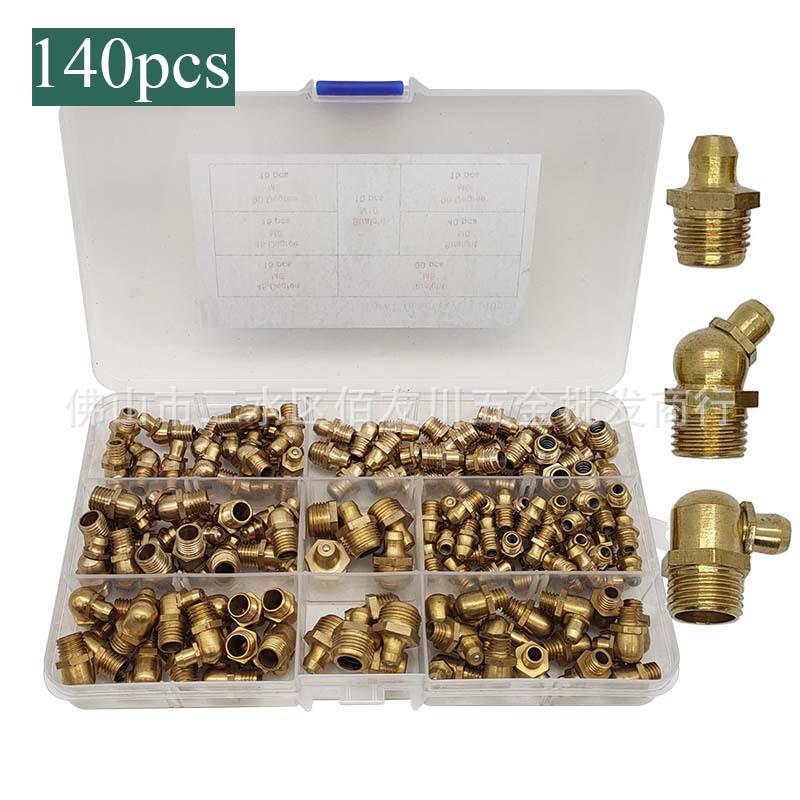165-Piece Brass Grease Nipple Set - M6, M8, M10 Combination with Straight and Bent Oil Injection Cups